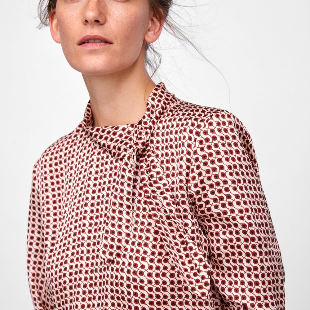 Button Back, Pussy Bow Silk Blouse